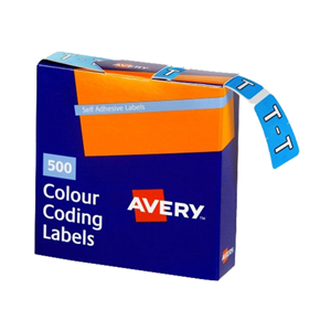 Avery Side Tab Colour Coding Label, 'T', 25 x 38mm, Blue, 500 Labels/Roll Box