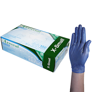 Universal Vinyl Gloves, Recyclable, 5.5g, Low Powder, Large, Blue, HACCP Grade, 100/Box Box