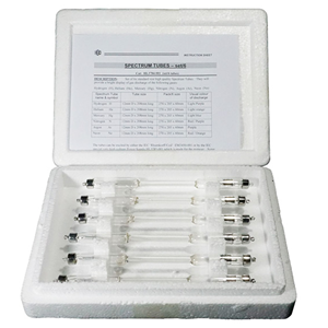 IEC Spectrum Tube Set for Spectroscope, in Foam Case, Hydrogen H, Helium He, Mercury Hg, Nitrogen N, Argon Ar, Neon Ne, 270(L) x 205(W) x 60(H) mm, 6 Tubes/Case Each