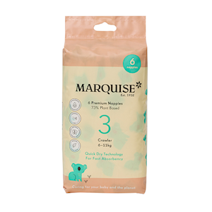 Marquise Crawler Eco Nappies Size 3 (6-11kg), Hypoallergenic, Eco-Friendly Materials, White with Pattern, 6 Pcs/Pack