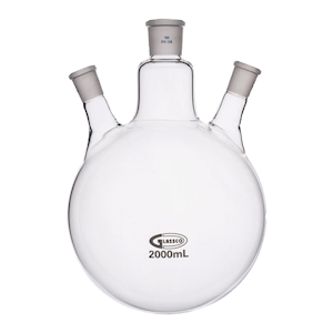 Mowbray Flask, Round Bottom, 2000ml, Three Neck, 24/29 Socket, 19/26 Side Sockets, Borosilicate Glass, Each Each
