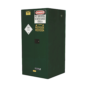 Justrite Safety Storage Cabinets for Pesticides, 250 Litres, 1760 x 870 x 870mm, 3 Shelves, 2 Door, 12 x 20 Litre Drums, Green, Each Each