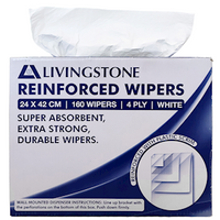 Livingstone Reinforced Pop-Up Wipers, 20 Percent Savings on Wypall X50, 4-Ply, 24 x 42cm, White, 160/Box, Loose Box