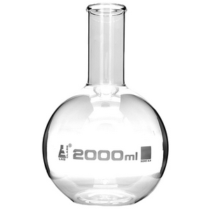 Rasotherm Flat-Bottom Spherical/Boiling Flask, 2000ml, Narrow Neck, Medium, Borosilicate Glass, Clear, European, Each