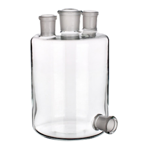 Simax Woulff Bottle w/Three Necks & Bottom Outlet, 1000mL, SJ (1)24/29, SJ (2)19/26, 110x180(H)mm, Borosilicate Glass, European, Each Each