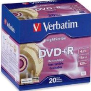 VERBATIM 95128 DVD+R - 4.7GB LIGHTSCRIBE SLIM CASE, 20/PACK Pack