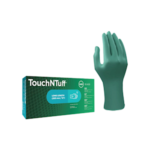 Ansell Touch N Tuff Nitrile Gloves (92-605), Disposable, Powder Free, Extended Cuff, Medium, Size 7.5 - 8, Green, 100 Pieces/Pack