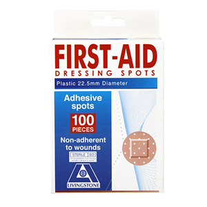 Out of Date, Livingstone Adhesive Spot Plaster 22.5mm., 100/Box Latex FREE, Original Unopened Condition, Price Discounted, While Stocks last Box