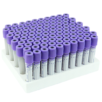 Livingstone Blood Collection Plastic Tube with K3 EDTA, 13 x 75mm, 4ml, Purple Lavender Non Spill Cap, 100 Pieces/Pack Pack