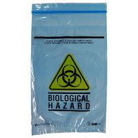 Livingstone Biohazard Specimen Bag, 16x24.5cm, 3-Ply, 2 Compts, Zip Compt, 2-Ply, 45um, Pouch Compt, 1-Ply, 32um, Blue Tint, Each Each
