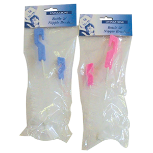 Livingstone Bottle and Nipple Brush Set, Bottle Brush Length: 25cm, Nipple Brush Length: 14cm, Assorted Colours, 1 Set/Pack, 12 Packs/Bag Bag