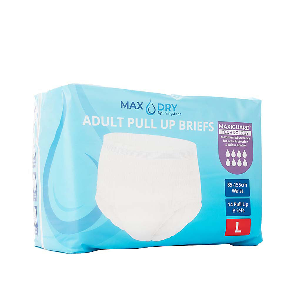 Livingstone Adult Pull Up Brief Pants, Cotton Feel, Super Absorbent, Large, 85-155cm Waist, 14 Pieces/Bag, 6 Bags/Carton, 84 Pieces/Carton