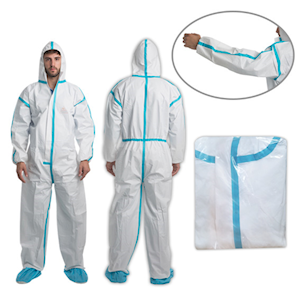 Safeplus Coveralls Protective Suit with Hood, Type 4, 5, 6, 63gsm, Large, White, Microporous, Disposable, 1/Pack, 10 Packs/Carton Carton