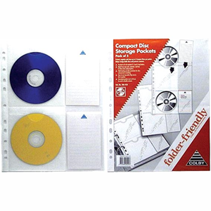 Colby CD Pocket Holder, A4, Holds 4 CDs, Without Case, 5/Pack Pack