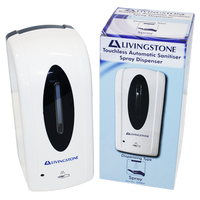 Livingstone Touchless Automatic Liquid Hand Sanitiser Alcohol Spray Dispenser, 1 Litre, 26.5 x12 x12cm, Plastic, White Each