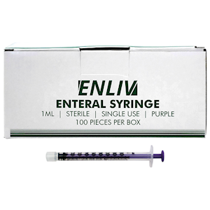 Enliv Enteral Syringe, 1ml, Low Dose, Sterile, Single Use, Purple, 100 Pieces/Box Box