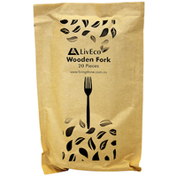 Liv Eco Biodegradable Wooden Fork, 160 x 26mm, FSC Certified, Non-Sterile, 20 Pieces/Pack, 50 Packs/Carton, 1000/Carton Carton