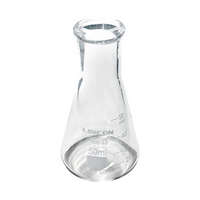 Lincon Erlenmeyer Conical Flask, 50mL, 25mm Neck Diameter, Narrow Neck, Graduated, Borosilicate Glass, Each Each