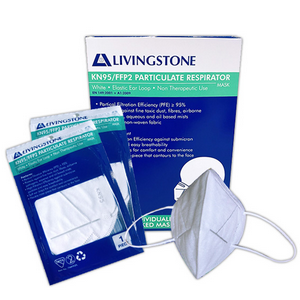 Liv KN95 FFP2 Face Mask Respirator, Level3, Vertical Duckbill, EarLoop, Non-Therapeutic, EN149:2001 A1:2009, No Fibreglass, Single Pk, 10/Bx Box