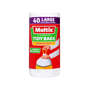 Multix Tidy Bag Drawtight® Bin Liner with Drawstring, White, Large, 34L, 71 x 59cm, 40 Pieces/Pack Each