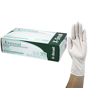 Universal Biodegradable Latex Examination Gloves, AS/NZ Standard, Low Powder, Large, Cream Colour, 100/Box Box