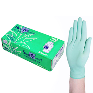 Universal Skin Shield Green Biodegradable Latex Examination Gloves, Powder-Free, Extra Small, 100/Box