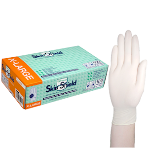 Universal Skin Shield Biodegradable Latex Examination Gloves, ASTM, Powder Free, Large, Cream Colour, HACCP Grade, 100/Box Box