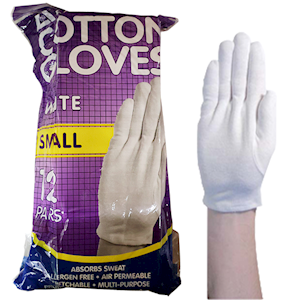Livingstone Cotton Gloves, Small, White, 12 Pairs/Bag Bag
