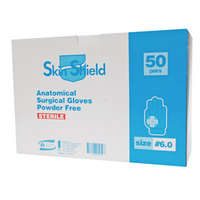 Out of Date, Discounted, Skin Shield Latex Surgical Gloves, Powder Free, Sterile, Size 6.0, 50 Pairs/Box, Original Unopened Condition