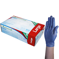 Universal Vinyl Gloves, Recyclable, 5.5g, Low Powder, Large, Blue, HACCP Grade, 100/Box Box