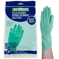 Universal Flocklined Nitrile Gloves, Heavy Duty, EN374, Size 10, 33cm Long, 0.38mm Thick, Green Colour, 1 Pair/Bag Replaces Solvex Pair