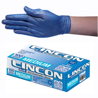 Out of Date, Lincon Vinyl Gloves, Low Powder, HACCP, Recyclable, 5.0g, Medium, Blue, 100/Box, Price Discounted, While Stocks last Box