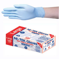 Out of Date, Ni-Tek Nitrile Gloves, Low Powder, HACCP, EN374, Malaysian, 4.5g, Large, Blue, 100/Box, Price Discounted, While Stocks last Box