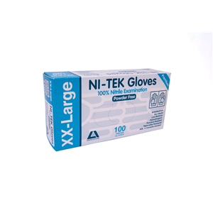 Ni-Tek Nitrile Premium Examination Gloves, AS NZ Standard, Powder Free, EN374, Large, Blue, HACCP Grade, 100/Box Box