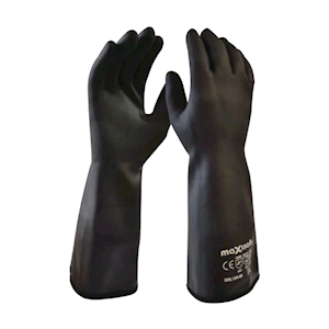 Maxisafe Neotherm Heat Resistant Neoprene Gauntlet Gloves, 36cm - 38cm Flexible, Liquid Proof, Terry Lined, Medium, Black, 6 Pairs/Pack Pack