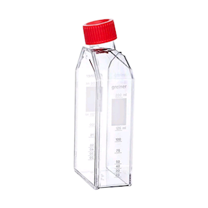Greiner Bio-One Cell Culture Flask, with Red Filter Screw Cap, 250mL, 75cm^2, Clear, Cellstar® TC, PS, Sterile, 5 Pieces/Bag (MOQ:120/Carton) Bag