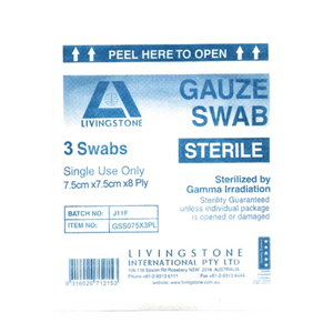 Out of Date,Gauze Swabs, 7.5 x 7.5 cm x 8 ply, 100pct Cotton, White, Sterile 3/PK, 1000PK/CT, Price Discounted, Limited Stock Carton