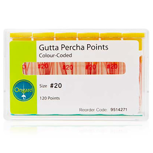 Ongard Gutta Percha Points, Colour-Coded, Fine-Medium, 120 Points/Pack Pack