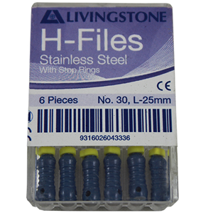Livingstone H-Files, 25mm, No. 120, Stainless Steel, Colour-Coded, 6/Pack