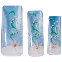 HAWLEY TIPS AIR BRUSHED BLUE WITH FLOWERS & SWIRLS - 70/PK Pack