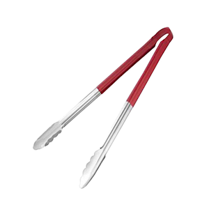 Hygiplas Serving Tongs, 405mm, 220g, Stainless Steel, Vinyl Coated, Food Grade, Colour Coded, Red, Each