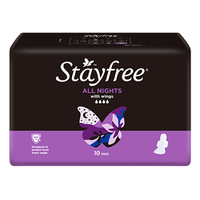 Stayfree Regular All-Night with Wings, 10/Pack Pack