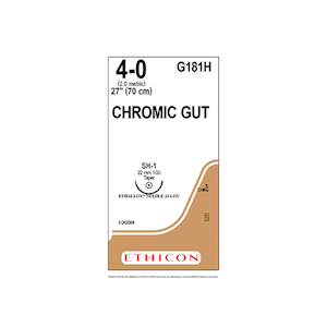 Johnsons and Johnsons Ethicon Surgical Chromic Gut Sutures, Undyed, 70cm, 4-0 SH-1 22mm, 36/Box Box