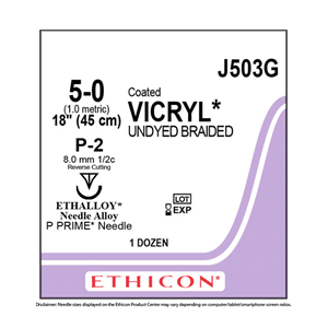 Johnsons and Johnsons Coated Vicryl Suture 5-0 P2J503G 3/8 Circle 12/Box Precision Point Reverse Cutting Box