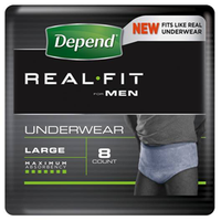 Depend Real-Fit Underwear for Men, Large, 97-127cm, 8/Pack, 4 Packs/Carton Carton
