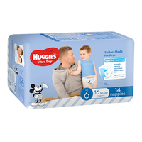 Huggies Junior Ultra Dry, For Boys, Size 6, 16kg+, Suitable For Toddlers, Comfortable Fit, High Absorbency, Long-Lasting Protection, 14 Pieces/Pack, 4 Packs/Carton Carton