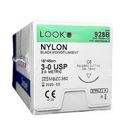 Look Nylon Suture, 3-0, 45cm, 19mm 3/8 Circle, Reverse Cutting, 12 Pieces/Box Box