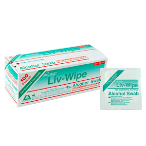Out of Date, Liv-Wipe Large Antibacterial Alcohol Swabs, Prep Pad, 70pct Isopropyl Alcohol Sanitiser, 65 x 56mm, 100/Box, While Stocks last Box