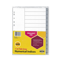 MARBIG 35030 DIVIDERS POLYPROPYLENE A4 1-12 TAB,GREY Pack