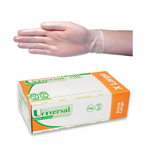Universal Vinyl Gloves, Recyclable, 5.5g, Low Powder, Large, Blue, HACCP Grade, 100/Box Box